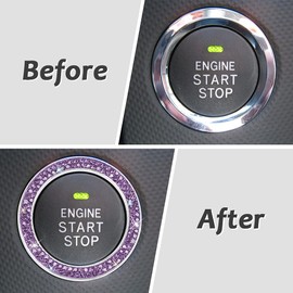 ToBeQueen Purple Car Bling Ring, Diamond Rhinestone Push Start Emblem Sticker, Interior Crystal Car Decor,Bling Car Accessories(Purple)
