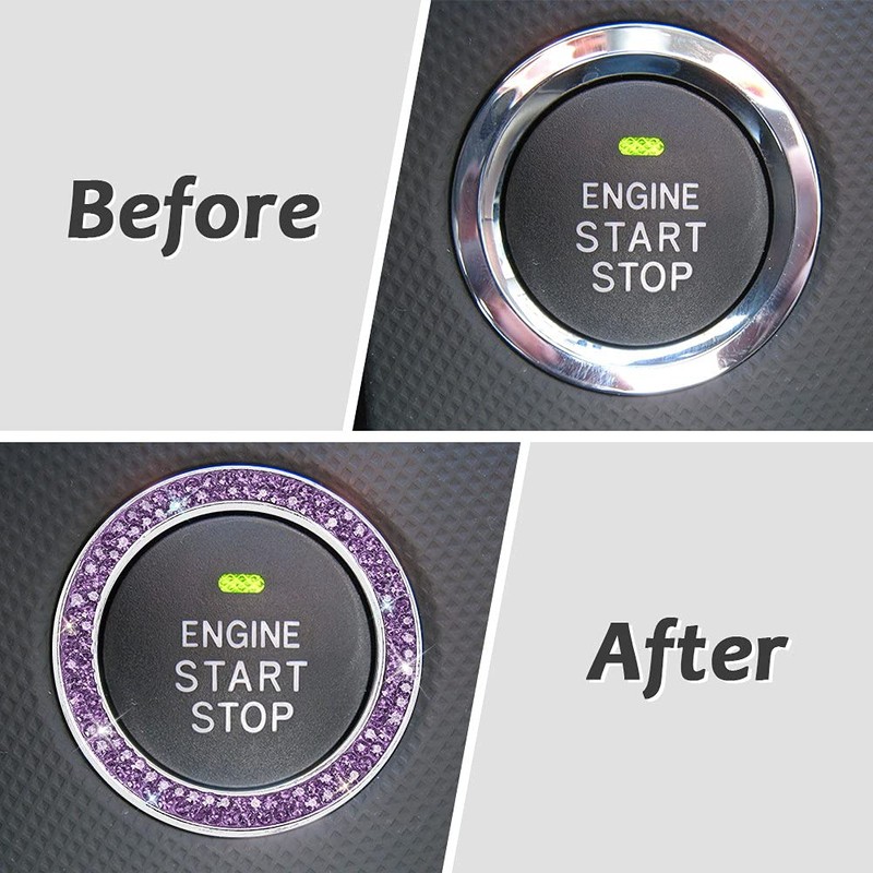 ToBeQueen Purple Car Bling Ring, Diamond Rhinestone Push Start Emblem
