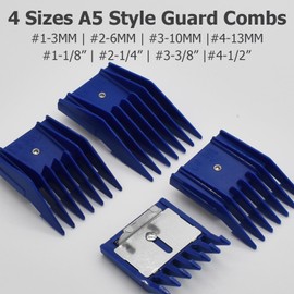 4 Pieces Professional A5 Animal Clipper Attachment Guard Guide Combs, 3mm, 6mm, 10mm, 13mm Compatible with Oster A5 Andis AG BG Wahl KM Series and Most A5 Style Pet Groomers (Blue)