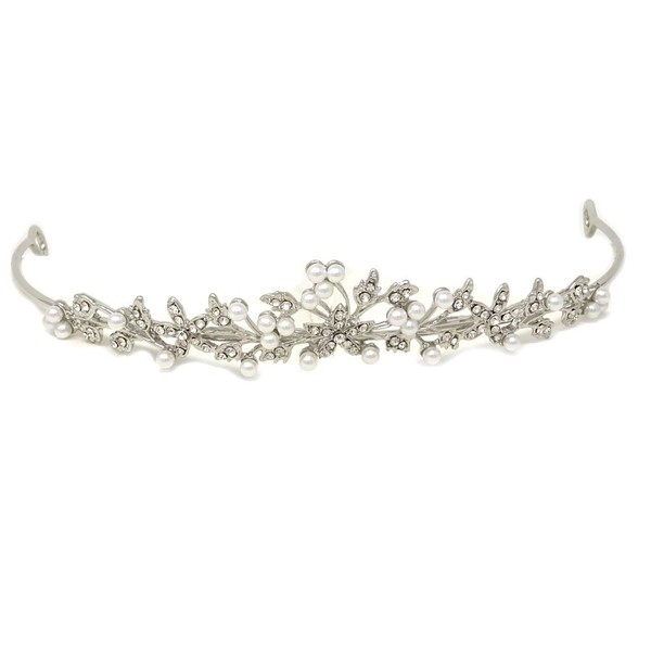 Yueton 2Pcs Wedding Party Pearl Crown Headband and Women's Faux Pearl Rhinestones Headdress for Bride Bridesmaids