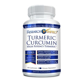 Research Verified Turmeric Curcumin - Lift Mood, Boost Antioxidant Levels, Protect Immune System - BioPerine - 60 Capsules - Made in The USA