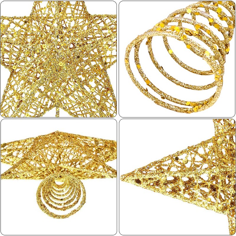 DTYDECLE Christmas Tree Star Topper, Xmas Glittered Gold Hollow Star