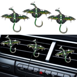 3PCS Bling Dragon Wyvern Car Dashboard Air Vent Trim Clips, Crystal Rhinestone Enamel Dragon Car Diffuser Air Fresheners Outlet Clip, Car Interior Decoration Charm Accessories for Women (Green)