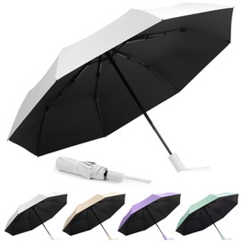 Aolso Travel Umbrella, 8 Ribs Windproof Automatic Umbrella, Travel Folding Umbrella, Windproof Umbrella, Automatic Open/Close, Portable Umbrella for Men and Women, White