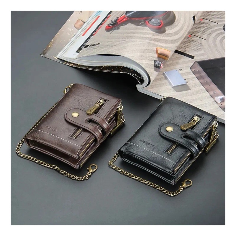 Cartera Rfid Regalo Bloqueo Con Cadena Antirrobo Para Hombre