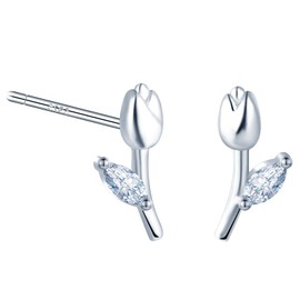 MICSAVI Tulip Earrings Silver 925 Stud Earrings with Zirconia for Women Flower Small Stud Earrings Hypoallergenic Earrings for Women Girls Children, Sterling Silver, Cubic Zirconia