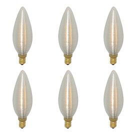 Royal Designs, Inc. Vintage Dimmable Silk Wrapped Torpedo Shaped LED Light Bulbs, E12 Candelabra Brass Base, 130V, 4W, Set of 6