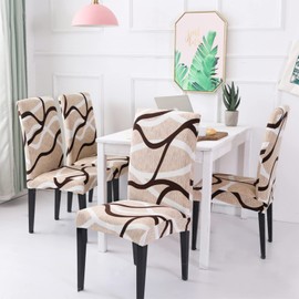 ZHILING Chair Covers Set of 6 Super Fit Stretch Removable Washable Dining Room Chair Protector Cover Seat Cover for Hotel, Dining Room, Ceremony, Banquet, Wedding Party (Milk Wave)