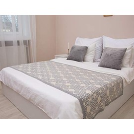 SAOL Bed Scarf Knitted Soft Sofa Throw Bed Runner Couch Cover Wool Blend Decorative Blanket (Grey, Queen - 80" x 32")