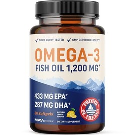 Triple Strength Omega 3 Fish Oil 1200 mg  EPA  DHA  Wild Caught, Sustainably Sourced Omega-3 Fatty Acids  Premium Burpless Omega3s  Best Essential... 