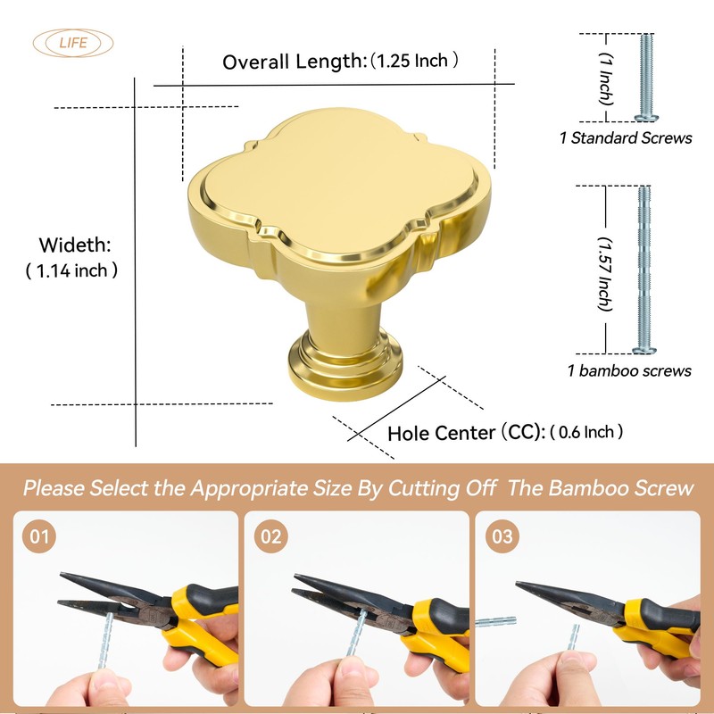 KALEVOL 30 Pack Cabinet Knobs 1-1/4 inch Gold Zinc Alloy