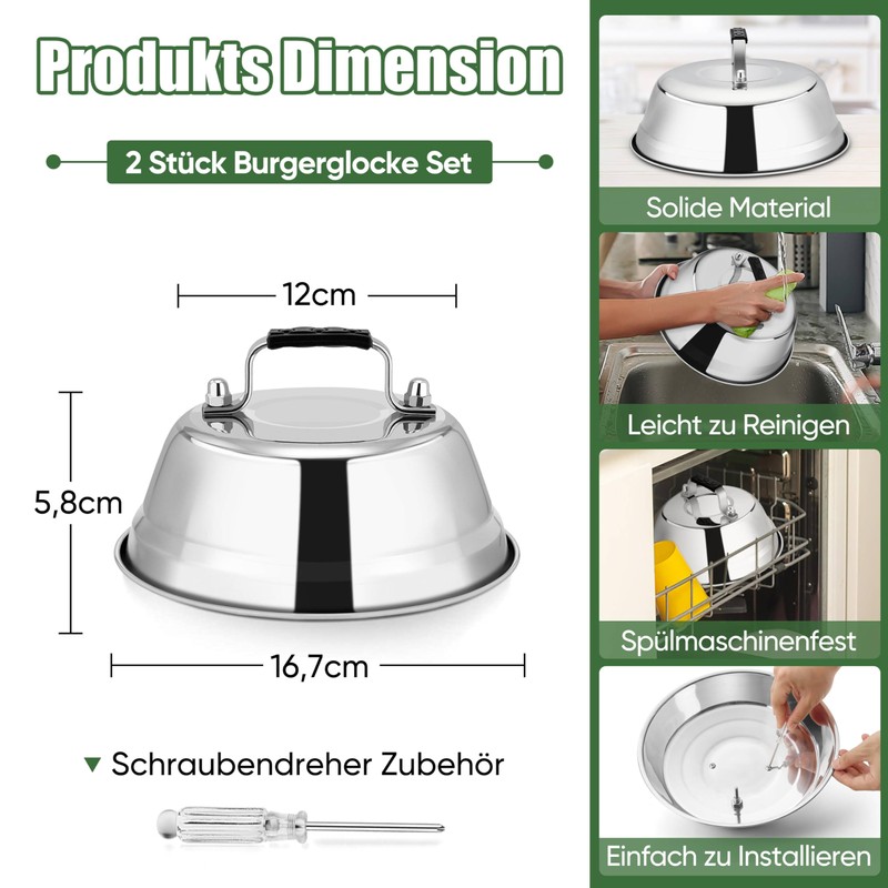 Homikit Stainless Steel Burger Bell Set (2, 18 cm)