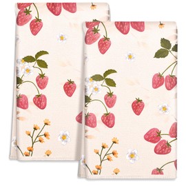 Miss Adola Cute Kitchen Towels Set of 2 - Dish Towels 18 x 26 Inch Microfiber Tea Towel for Home Decorative Strawberry Spring Summer Soft Reusable & Absorbent Aesthetic Vintage Design