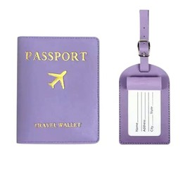 Colored Set with Leather Passport Cover and Luggage Tag (Purple)