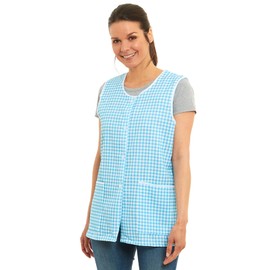 Ladies Gingham Buttons Through Design Piping Tabard Apron Overalls Front Pockets Stylish Tabards for Women Casual Aprons for Women to Use in Home Kitchen Restaurants Coffee Shops UK Made (Aqua, L)