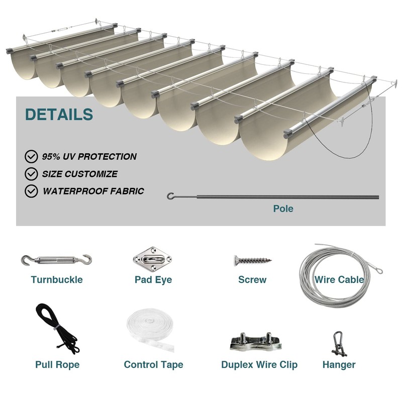 ECOOPTS 3'x12' Retractable Waterproof Wave Sun Shade Canopy Pergola Cover