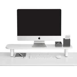 Poppin Key Monitor Riser - White, Lacquer-Like Painted Finish and Durable Wood-Grain Laminates, Holds Up to 60 Lbs, Doubles as All Purpose Shelf, Fits Perfectly on Key Desk