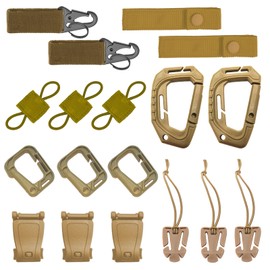 INLAZTIM Pack of 18 Molle Accessories Carabiner Clips Molle System Belt Loops Molle Strap Attachments for Tactical Backpacks Bag Vest (Khaki)