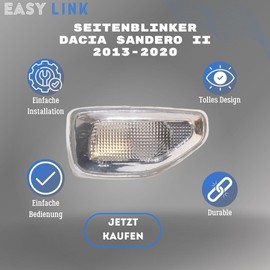Easy Link Seitenblinker Rechts Blinker Blinkleuchte Kompatibel mit Dacia Sandero 2013-2020 Logan MCV 2012-2020 261601801R