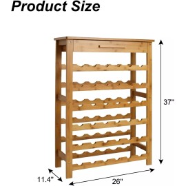 kinbor Wine Rack Bamboo Storage Cabinet 36 Bottle Wine Storage Shelf Displayer w/Drawer