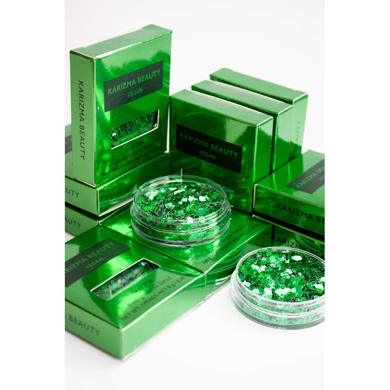 Vegan Biodegradable Chunky Glitter // Karizma Beauty Green Bio Glitter