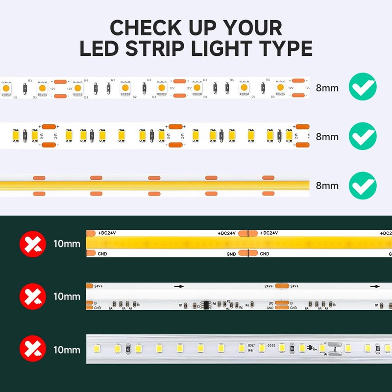 SEZO 10Pcs 2PIN 8mm LED Connectors Kit Transparent Solderless Strip