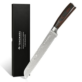 TONGMARU Bread Knife, 8 inch Professional High Carbon Razor Super Sharp German Stainless Steel - Kitchen Bread Knife with Ergonomic Forged PakkaWood Handle, with Luxury Gift Box, for family