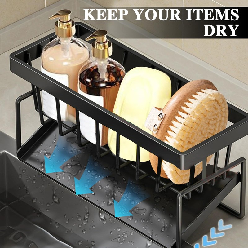 Fililogor Sink Caddy Kitchen Sink Organizer, Black Self-draining Sink Caddy