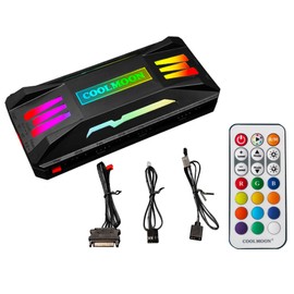 FelRelWel Computer Fan Temperature ARGB Controller Integrator, Remote Control Computer ARGB Light Change Adapter, 8 PWM Fan Speed Controller Ports, 10 5V ARGB Ports with Magnet (Black）