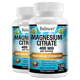 Magnesium Citrate 400 mg - 120 Capsules High Potency Stress Relief Restful Sleep Support Nerve and Muscle Function Heart Health Energy Non-GMO, 3 Count, 120 Tablets / 구연산 마그네슘 400 mg - 120 캡슐 고효능 스트레스 완화 편안한 수면 신경 및 근육 기능 지원 심장 건강 에너지 Non-GMO, 3개, 120정