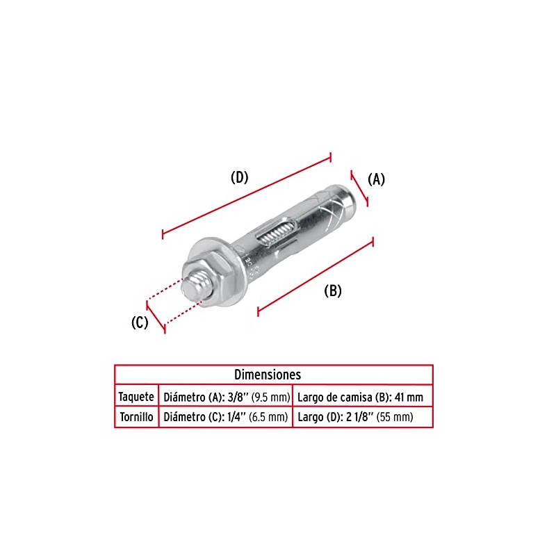 Fiero TAE-1/4T, Taquete de expansión, 1/4" con tornillo, bolsa 4