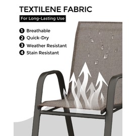 Fitenlor Outdoor Stackable Dining Chairs Set of 4, High-Back Patio Stacking Chairs, Patio Chairs with Textilene Farbic & Metal Frame for Lawn Backyard Deck Garden,Brown