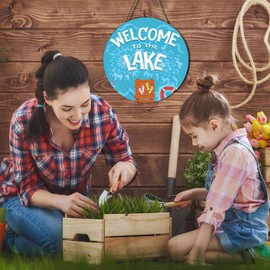 Ceutoiy Welcome To The Lake Front Door Wreaths For Garden Yard, Summer Bridge Fishing Welcome Sign Wooden Door Hanger Signs For Front Door Wreath Wall Decor Party Office Home Hotel