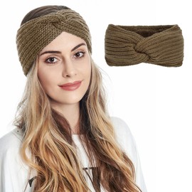 Epsoco Women's Winter Warm Headband Fuzzy Fleece Lined Thick Knitted Ear Muffs Fashion Criss Cross Knotted Ear Warmers Khaki