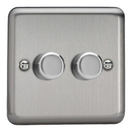 Varilight Double V-Dim Rotary 2-Way Dimmer 2 x 40-250W - Value Matt Chrome With Brushed Steel Knob