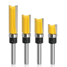 YUENTOEN 4PCS Pattern Flush Trim Router Bit Set, 1/4 Inch Shank Straight Cut Router Bit with a Bearing Prevent Tear-Out, Template Guide Woodworking Milling Cutter Tool