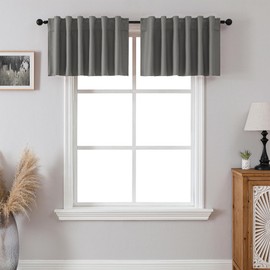 SeeGlee Window Valance Curtains for Kitchen Back Tab & Rod Pocket Top,Gray Blackout Thermal Insulated Bedroom Valances 52 x 17 Inches Long Set of 2 Pack