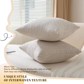 oecoel Decorative Throw Pillow Covers 22x22 Inch Super Soft Modern Farmhouse Pillow Case with Rustic Woven Textured, Outdoor Cushion Covers for Sofa Livingroom,Set of 2,Beige