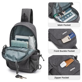 G4Free Canvas Sling Bag Crossbody Backpack Shoulder Bag for Men Women with Anti-theft Pocket & Charge Port (Dark Grey)