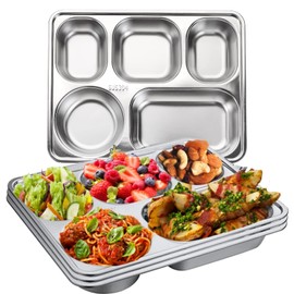 3 Pack Stainless Steel Divided Dinner Plates,Snack Serving Plate with 5 Compartment, Metal Food Trays for Kids, Picky Eaters Adults,Campers,Diet Food Portion Control