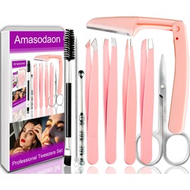 Tweezers Set [9+1 PCS] - Professional Stainless Steel Tweezers for Eyebrows – High-Precision Beauty Tools for Eyebrows, Facial Hair, Splinter & Ingrown Hair Removal