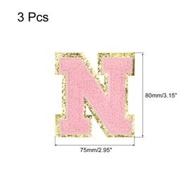 sourcing map Chenille Letters N Patches Large Size 80mm/3.15 Inch Iron-on Letters N Patches Golden Glitter Embroidered Patches for Clothing, Shoes, Hats, Backpacks Pack of 3(Pink)