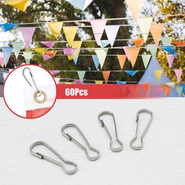 Flagpole Clip Hooks, Pack of 60 Flagpole Carabiner Hooks, 50 mm Carabiner Hooks, Metal Lanyard Hooks, Flagpole Clip, Stainless Steel Flag Carabiner Hook, for Attaching Flags