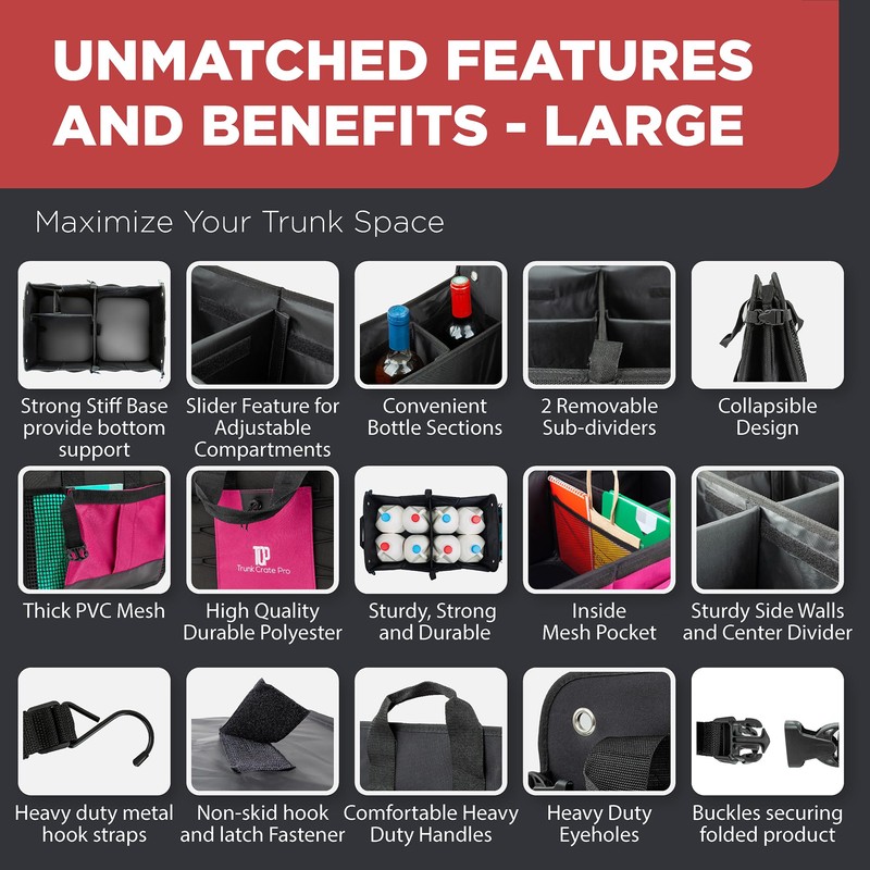 TRUNKCRATEPRO Pink SUV and Jeep Trunk Organizer - Premium Adjustable