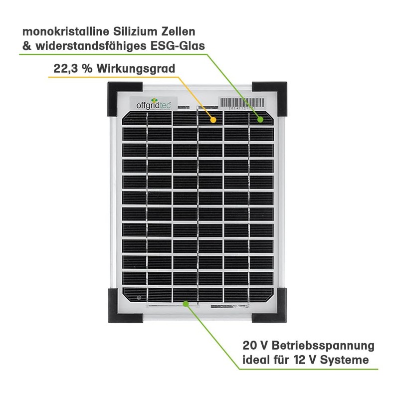Offgridtec monocrystalline solar module ACM156 wafer 12 V 5 W