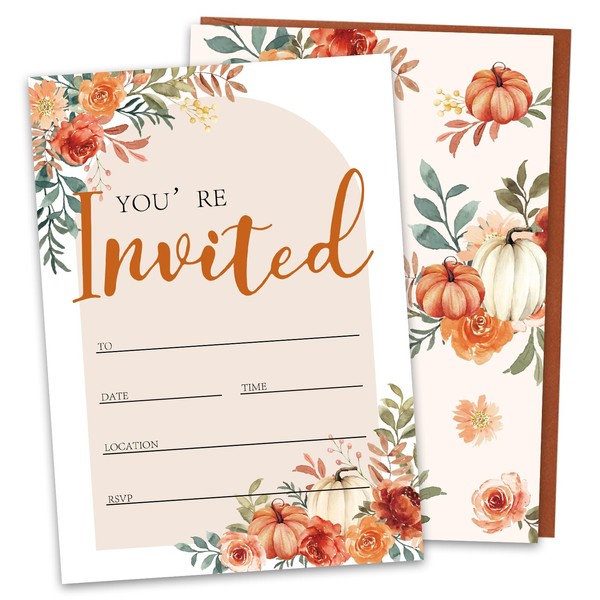 JarThenaAMCS 25 Sets Fall Party Invitations with Envelopes Stickers Watercolor