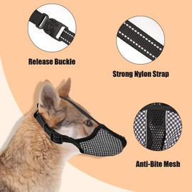 Breathable Mesh Muzzle for Dog, Anti Barking & Biting Chewing Dog Mouth Guard with Reflective Strap Adjustable Soft Basket Muzzle for Small Medium Large Sized Dog (XL)