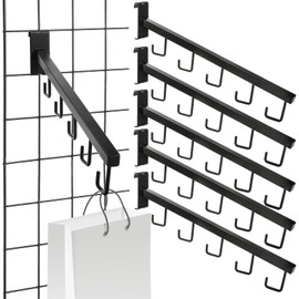 WRINGKIT 6 Pack Gridwall Waterfall Faceout with 5 Hooks, 16.5 Inch Gridwall Waterfall Hangers, Square Straight Arm Hooks for Wire Grid Retail Clothing Display, Slat Wall Accessories