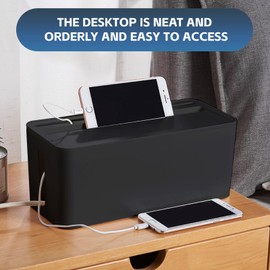 Black Cable Management Box Bundle Complete Set with 10 Cable Ties 5 Thumb Cable Clips - Ideal for Homes, Offices, and Entertainment Setups