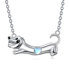 POPLYKE Dachshund Necklace for Women Sterling Silver Dachshund Moonstone Necklace Dachshund Pendant Animal Jewellery Gift for Women, Sterling Silver, No Gemstone